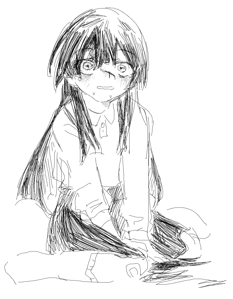 a sketch of Han-byeol kneeling on the ground looking horrified while possibly in a pool of blood