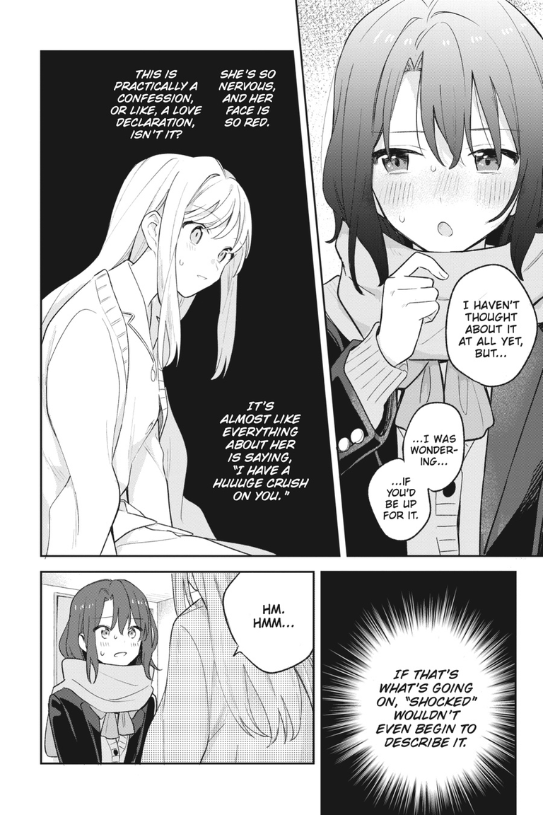 Adachi blushes, and Shimamura's alarm bells internally go off as she tries to logic as far away as possible from the conclusion that Adachi is gay for her