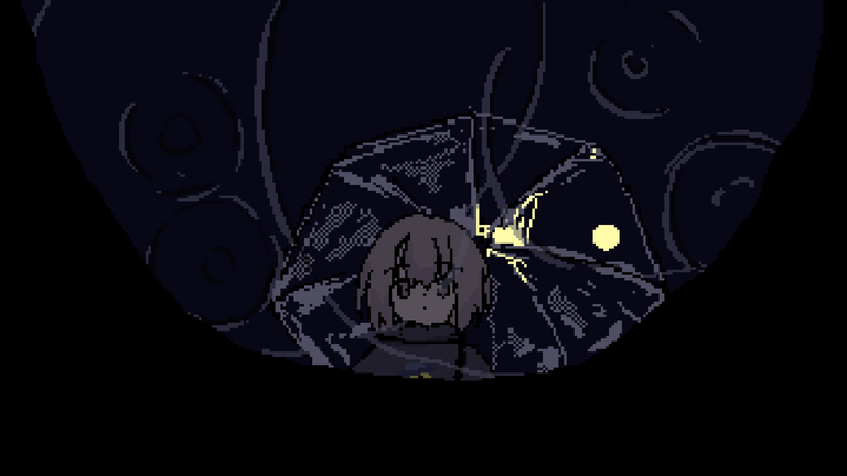 Protagonist Rin looking at a puddle which reflects the moon.