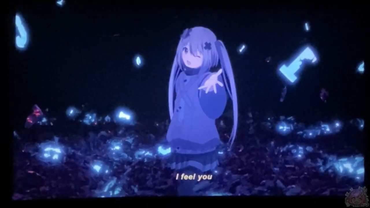 cap from the movie. Miku winks and smiles as she stands up to dance and sing in the gloom realm.